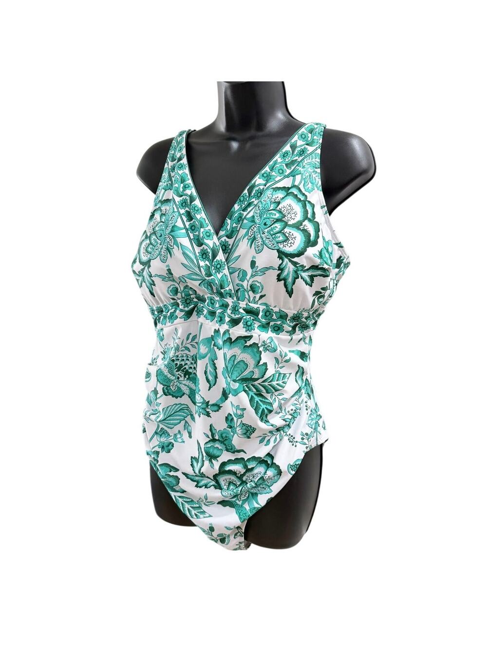 New Women's Plus Size 2 Piece Monokini A Line Skirt Green Floral Print Size 2XL